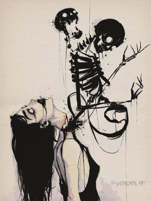 Horror Girl With Skeletons Cross Stitch Pattern