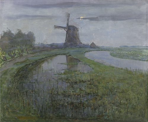 Oostzijdse Mill along the River Gein by Moonlight (1903) by Piet Mondrian