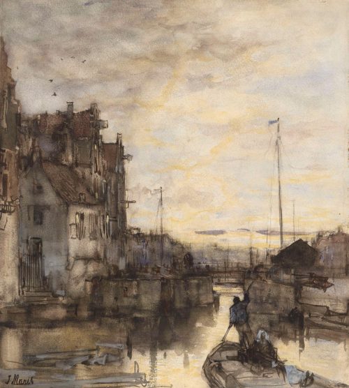 Stadsgezicht bij avond (1847) by Jacob Maris