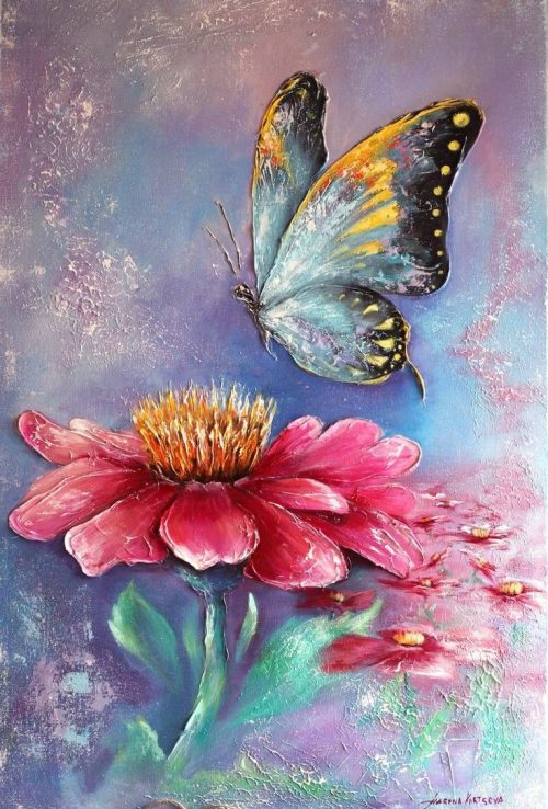 Texture Flowers and Butterfly Art by Marina Carteva