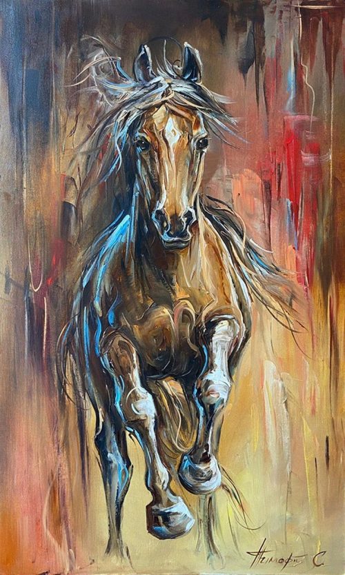 Running Horse Oil Painting On Canvas by BilykArt