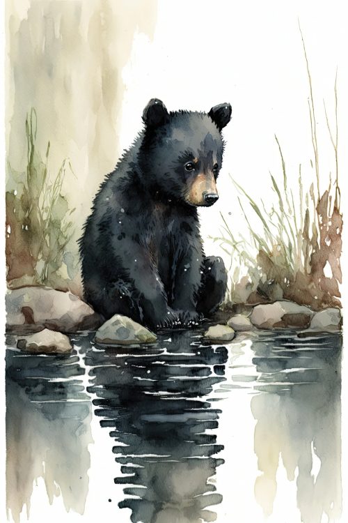 Black Bear Cub Water Color Painting by TheDigitalDreamerArt