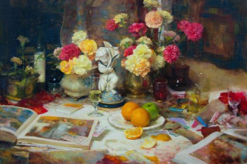 Carnations With Cherub by John McCartin