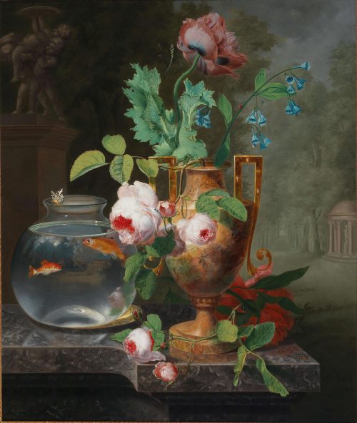 Still Life With Flowers In A Vase And Goldfish Bowl