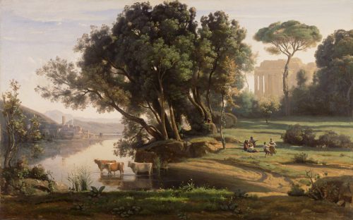 Italian Landscape (Site d'Italie, Soleil Levant) (1839) by Jean-Baptiste-Camille Corot