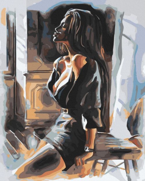 Mysterious Lady in Black Dress Impressionist Themed Paint