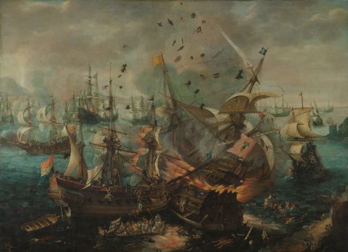 Slag bij Gibraltar in 1607 (ca. 1621) by Cornelis Claesz. van Wieringen