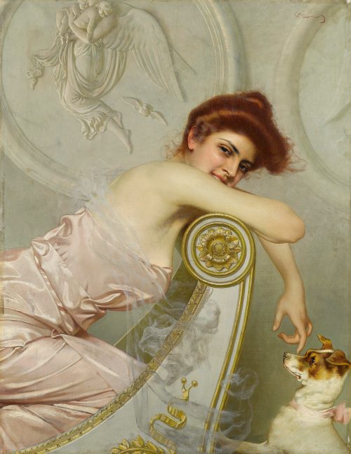 Young lady with puppy dog (c.1895) by Vittorio Matteo Corcos