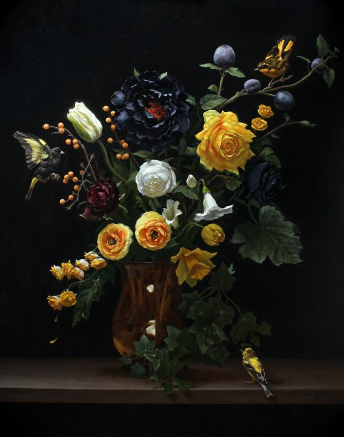 Floral Composition With Birds in the Dutch Manner (2020) by Sarah-Margaret Gibson